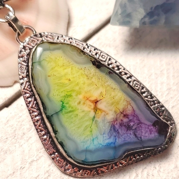 Hand Crafted Jewelry - RAINBOW solar quartz & larimar necklace.